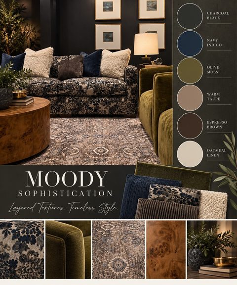 Layered Textures. Timeless Style. 🤎 Bringing in the drama with Espresso Brown, Warm Taupe, and Olive Moss accents. 

#s…