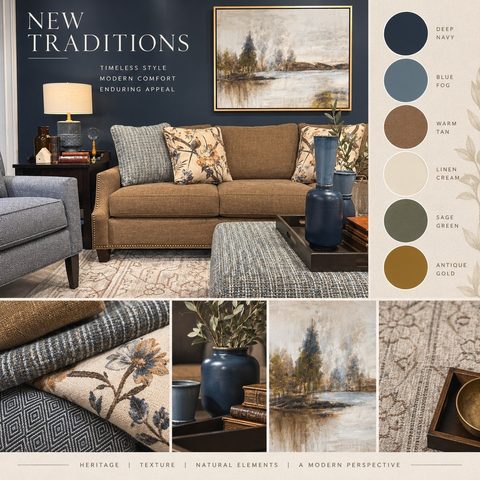 Timeless style meets modern comfort. 🛋️

Our New Traditions pairs deep navies and warm tans with rich heritage textures…